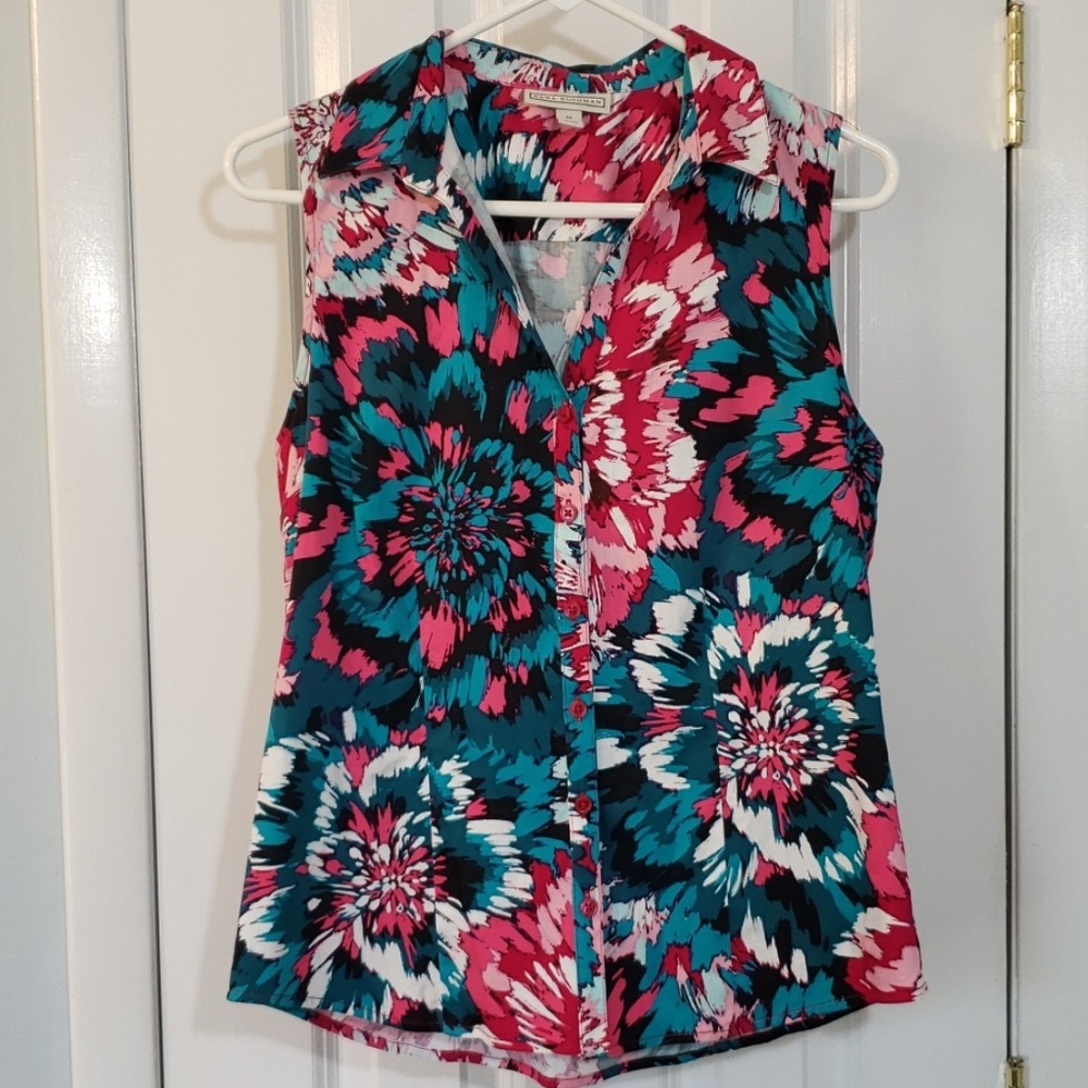 Dana Buchman Floral Sleeveless Button Down Top